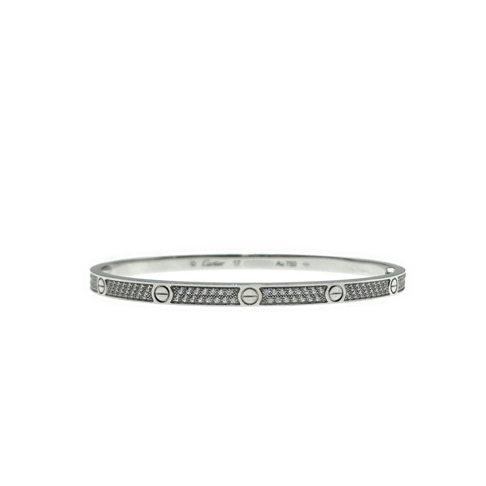 Cartier Love Bracelet Pave Diamond 18K white Gold Small Size 17